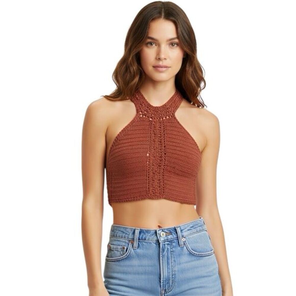 American eagle Womens Sz Small Halter Top Crop Boho Hipster Festival Bohemian